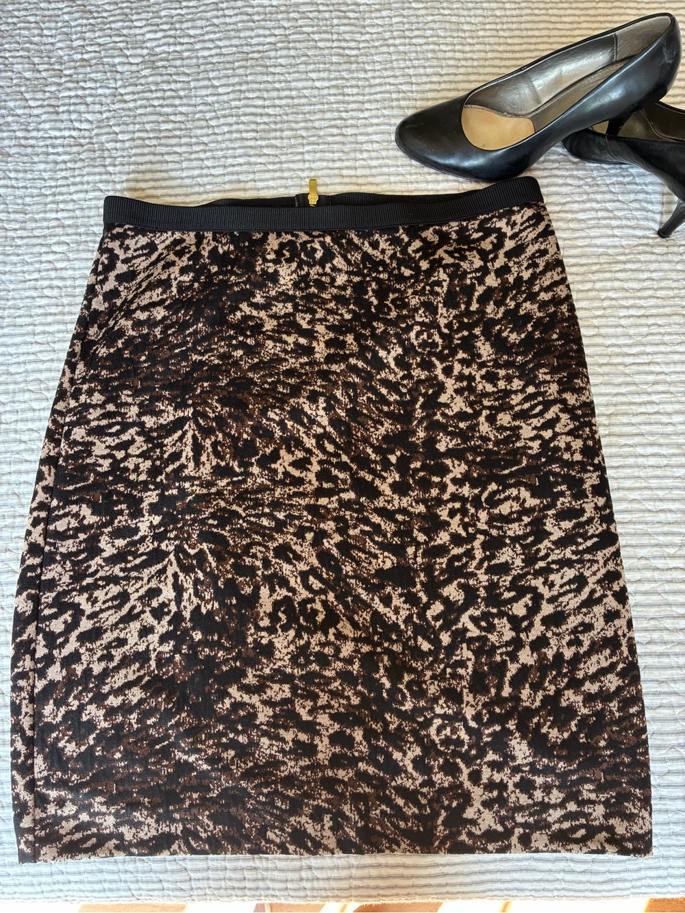 Leopard Print Skirt, Sz. 8, Women’s, Pencil Skirt, Black/Tan
